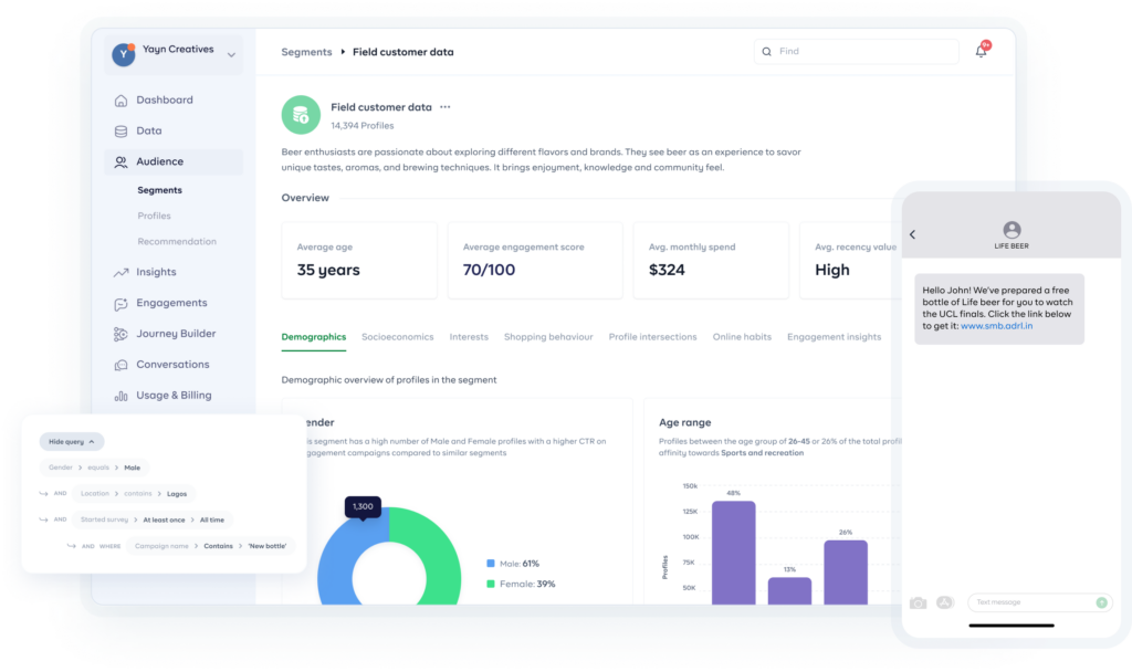 Customer data platform dashboard